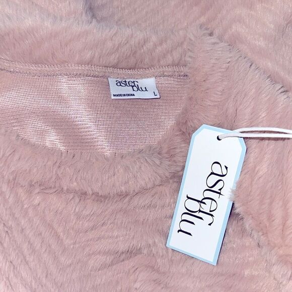 Aster Blu Faux Fur Mauve Pink Sweater Blouse Top Shirt Elegant Large L NWT - Picture 4 of 6